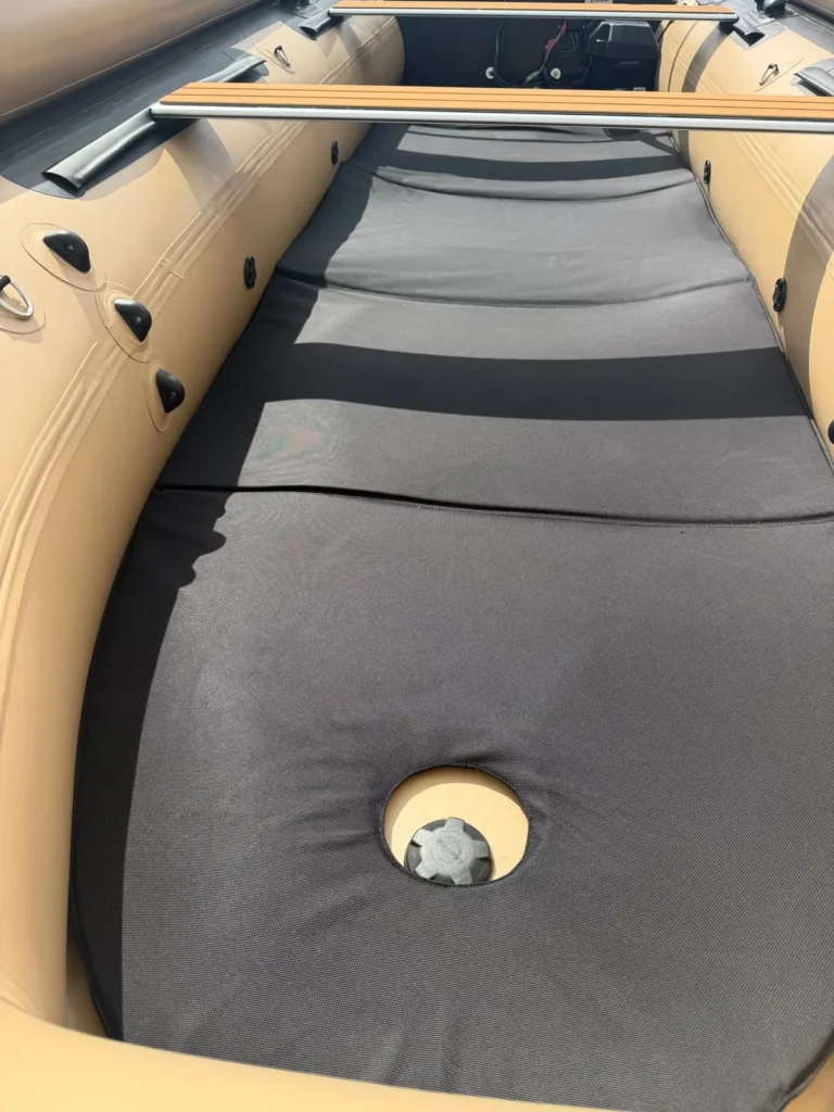 Drop stitch air floor with removable Cordura covered EVA pad in the Seal Craft Jet Raft
