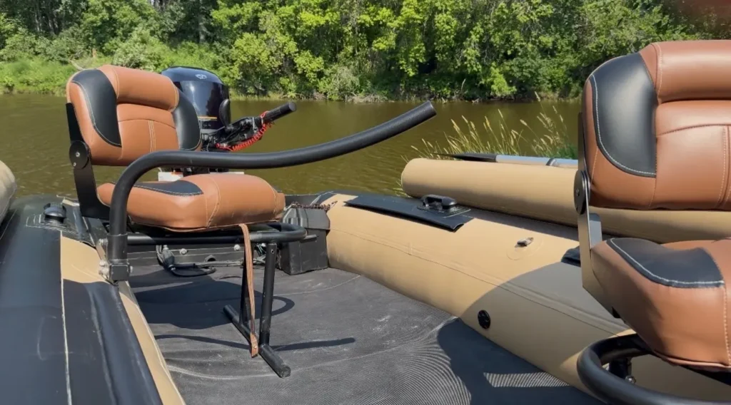Optional padded swivel seats with handlebar in the Seal Craft Jet Raft
